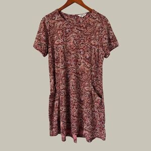 FatFace Womens Paisley Floral Boho Shift Dress Burgundy Mauve Mini Size US 10R